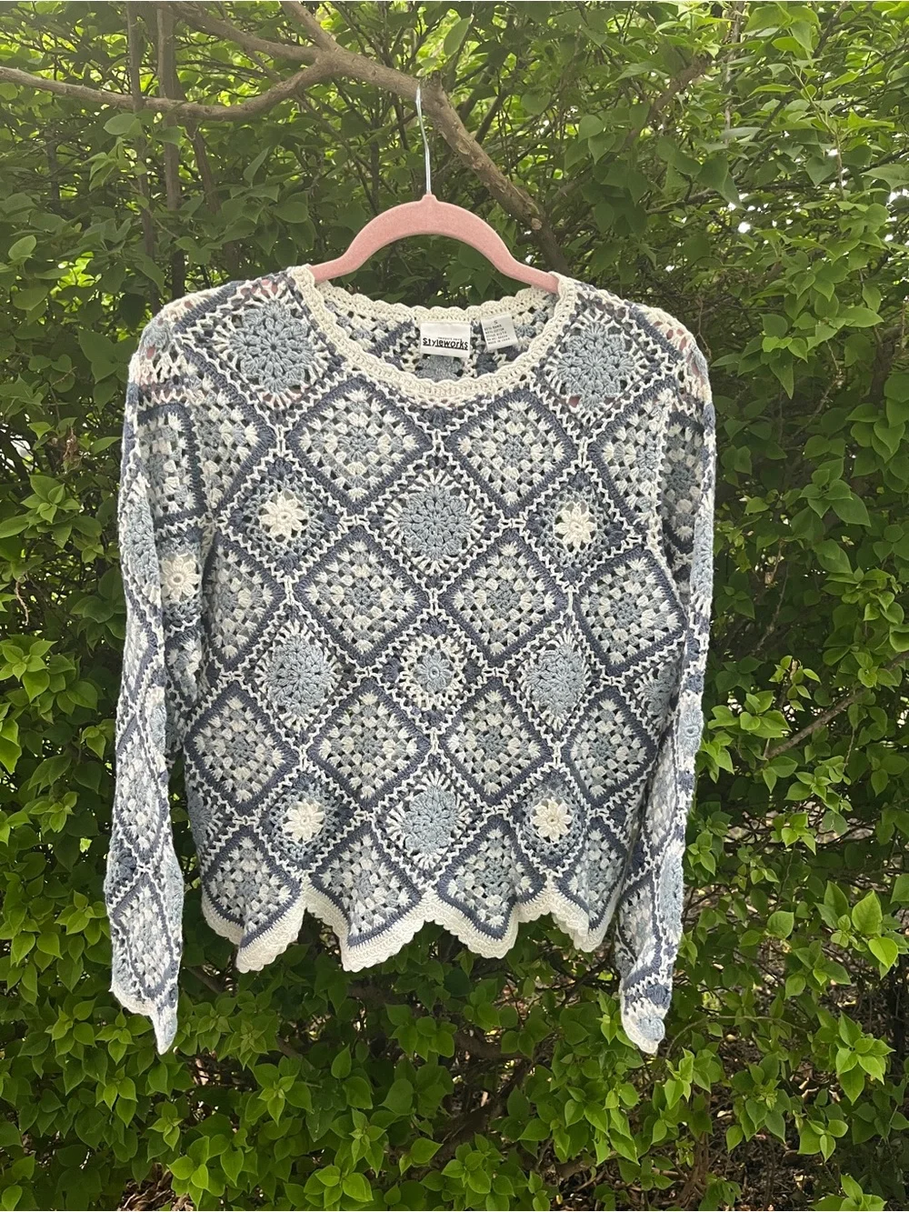 Vintage 90s Boho Crochet Granny Square Sweater - Small